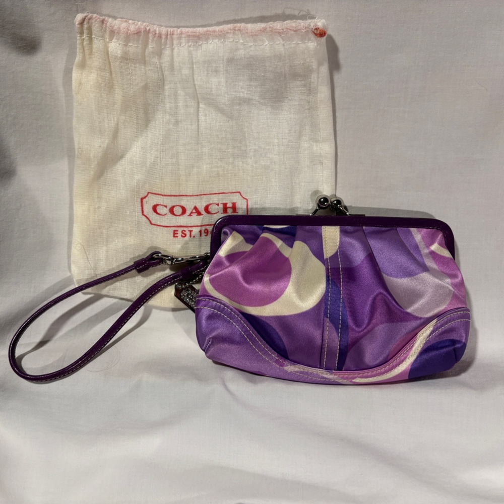 Coach Vintage Purple Silk Wristlet Bag Wallet